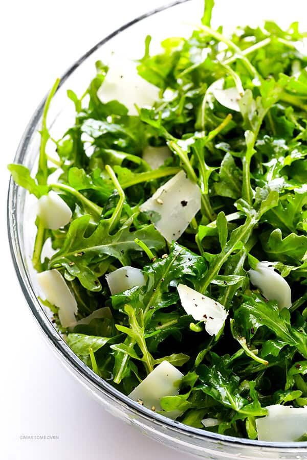 Homemade Arugula Salad with Parmesan, Lemon and Olive Oil