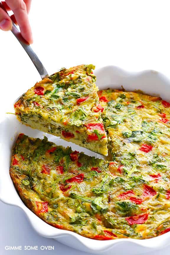 Baked Frittata with Roasted Red Peppers, Arugula and Pesto at home