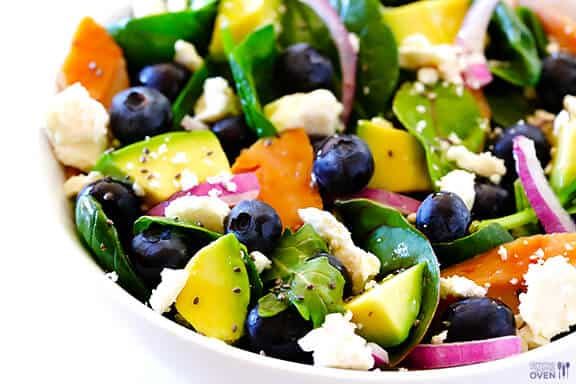 Brain Power Salad (Spinach Salad with Salmon, Avocado and Blueberries)