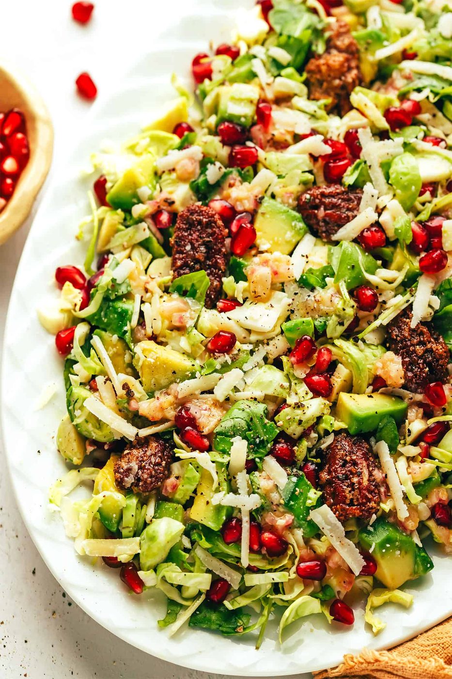 Brussels Sprouts Arugula Salad with Pomegranate and Parmesan at home