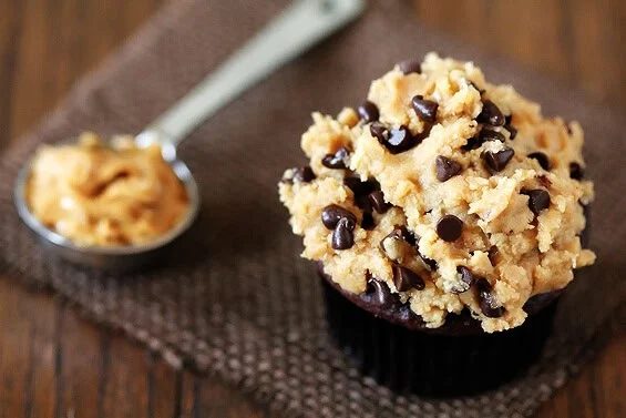 Chocolate Cupcakes w/ Peanut Butter Cookie Dough “Frosting”