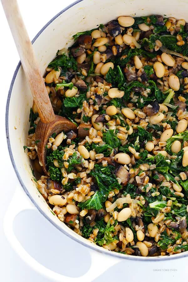 Homemade Creamy Farro with White Beans and Kale