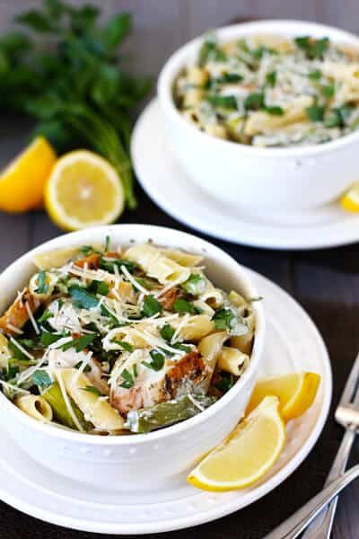 Homemade Lemon Rosemary Pasta with Chicken, Asparagus & Spinach