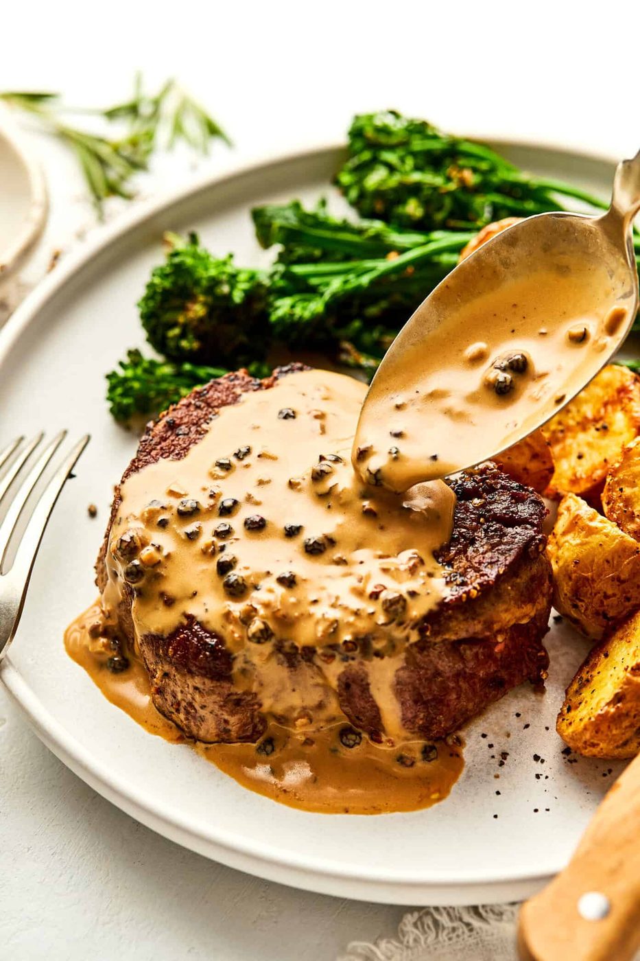 Homemade Filet Mignon with Peppercorn Sauce (Steak Au Poivre)
