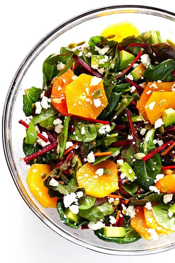 Homemade Green Salad with Oranges, Beets & Avocado