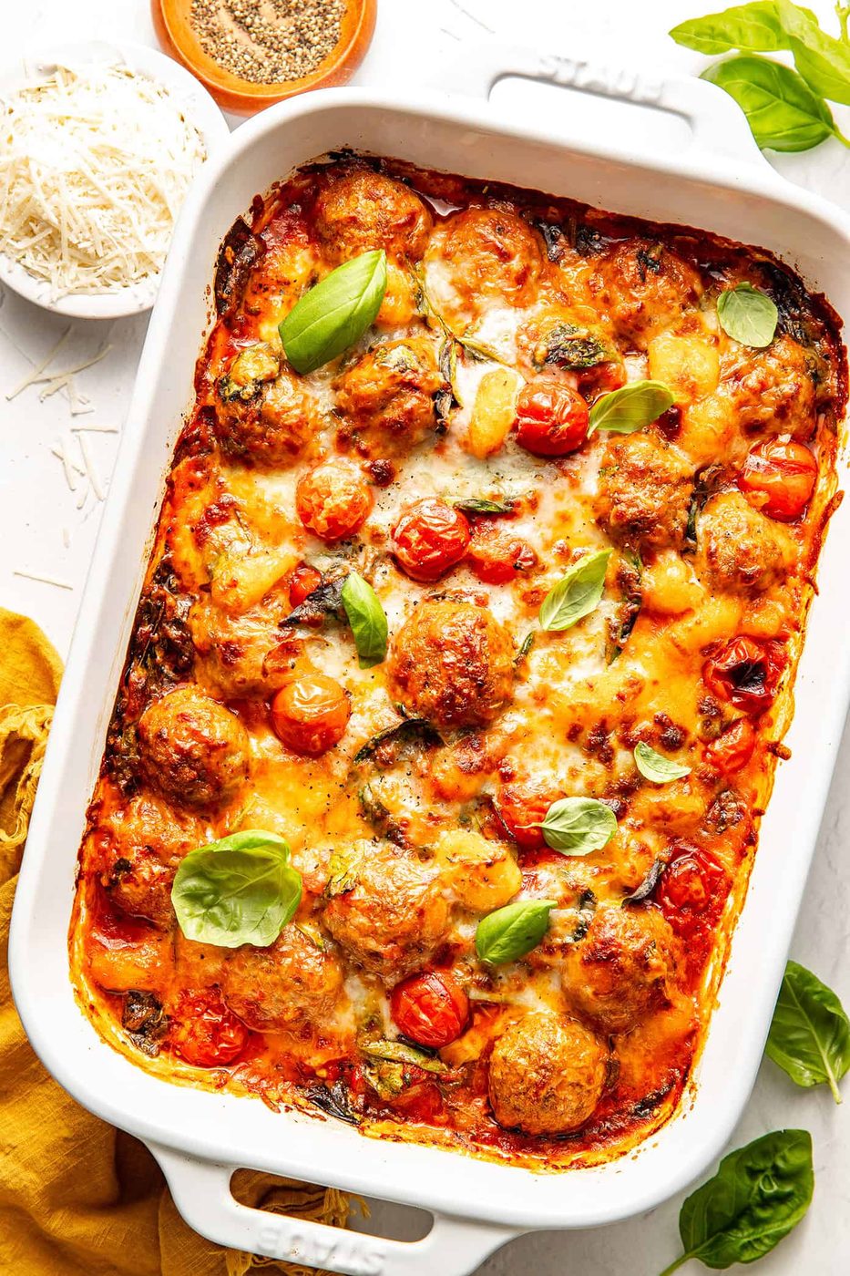 One Pan Baked Gnocchi and Meatballs at home