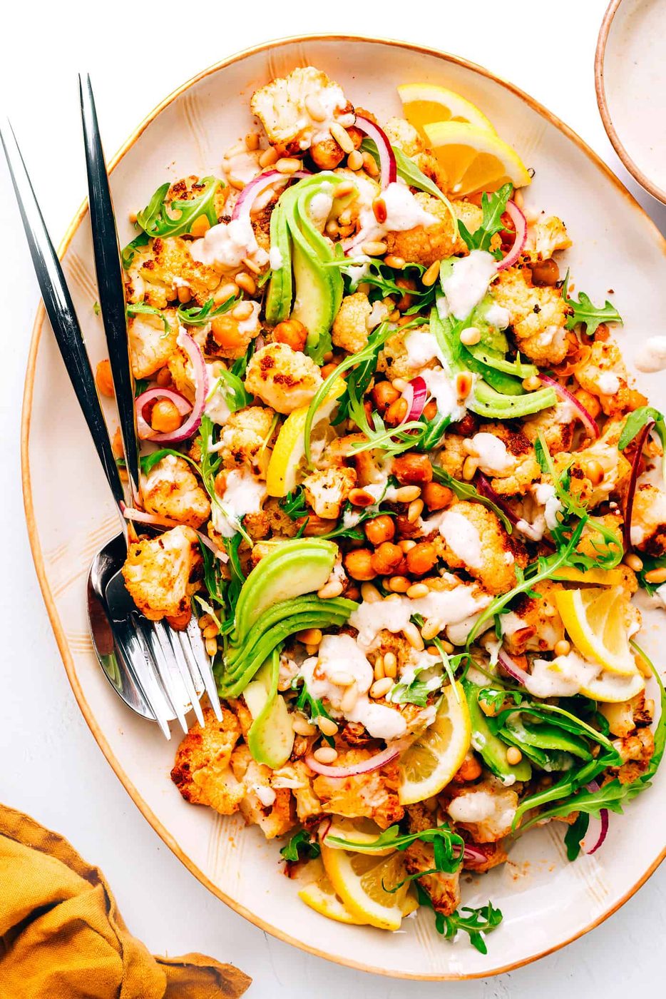 Homemade Roasted Cauliflower, Chickpea and Arugula Salad