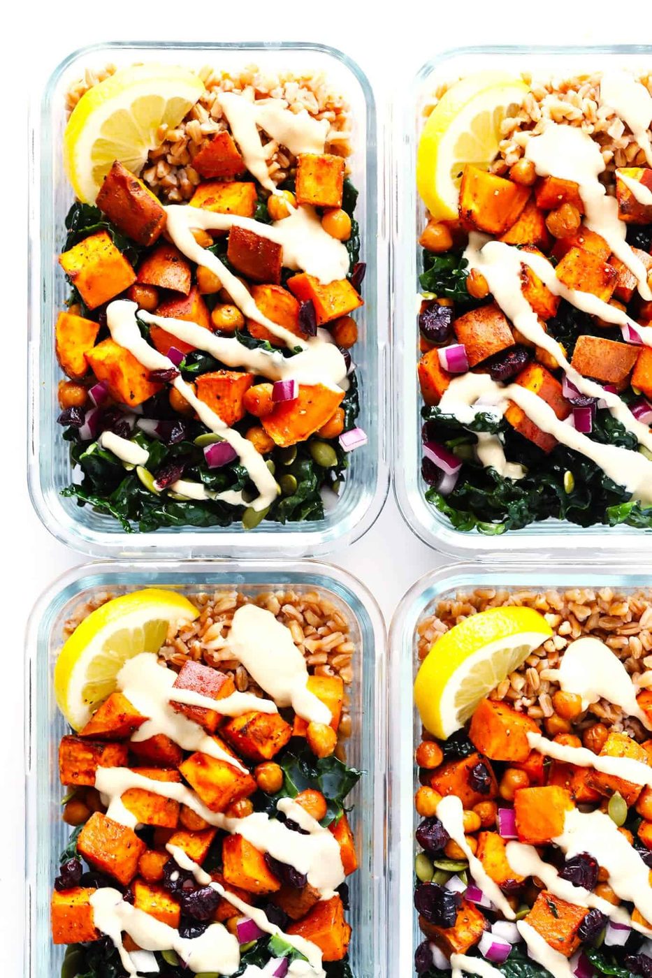 Homemade Roasted Sweet Potato, Chickpea and Kale Salad Bowls