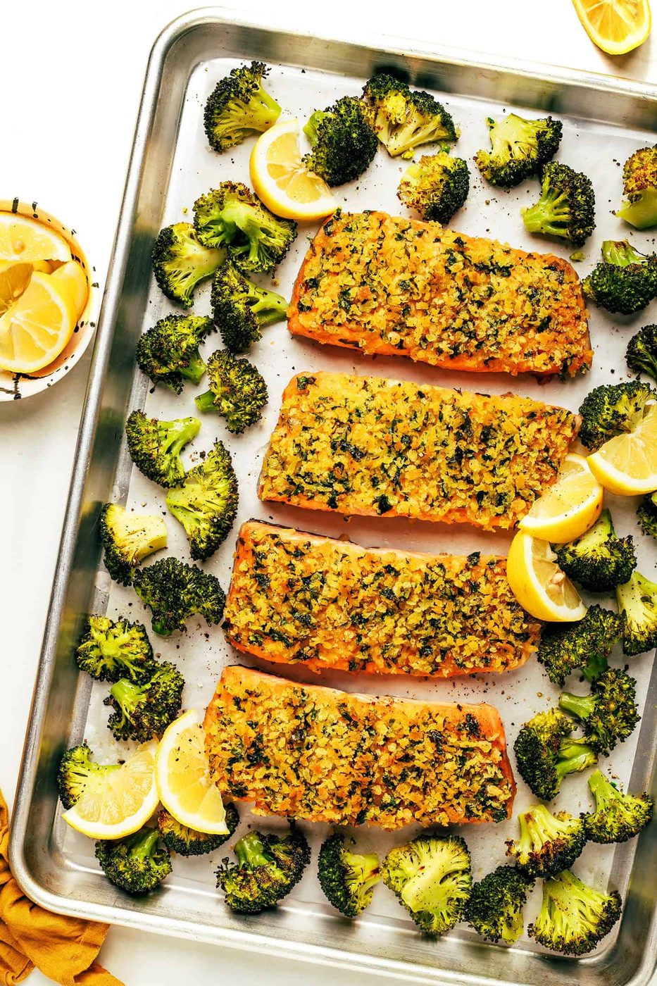Sheet Pan Crispy Honey Mustard Salmon with Broccoli at home