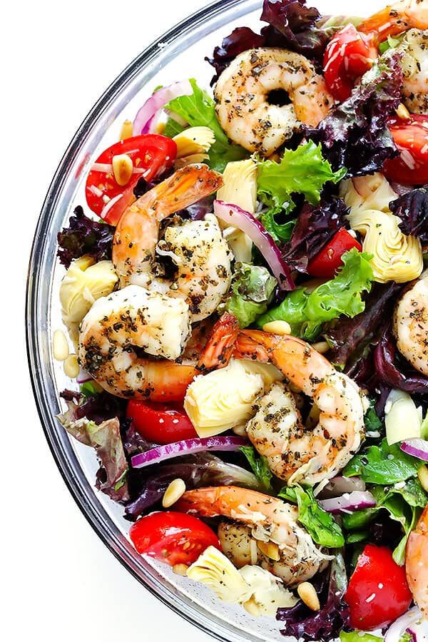 Shrimp and Artichoke Green Salad with Lemon Vinaigrette