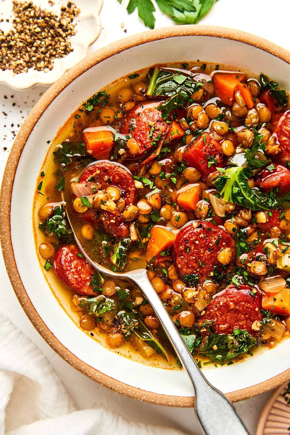 Smoky Andouille Lentil Soup at home