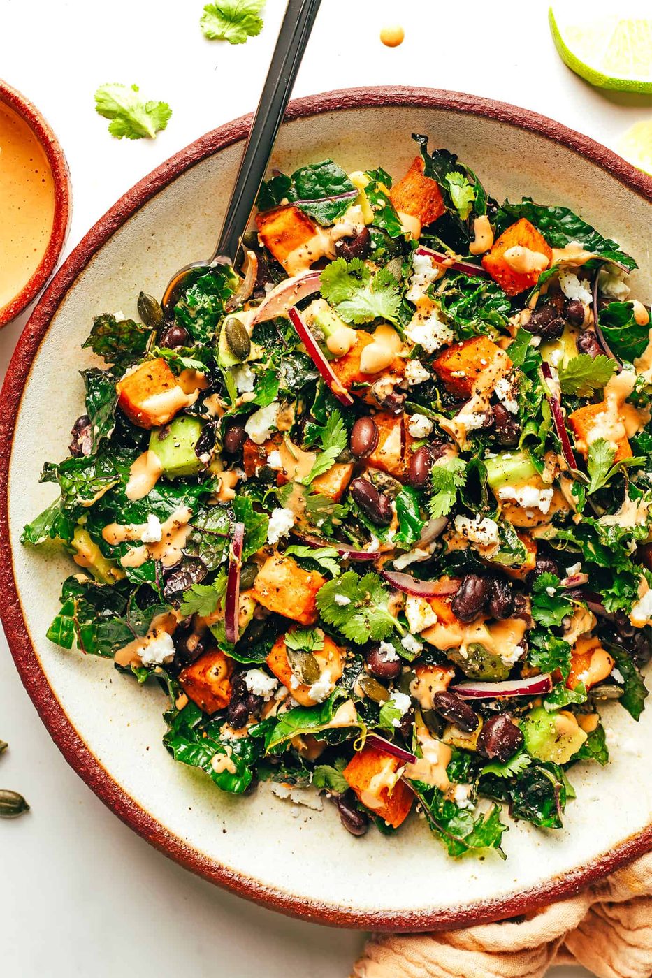 Sweet Potato Avocado Kale Salad with Chipotle Tahini Dressing at home