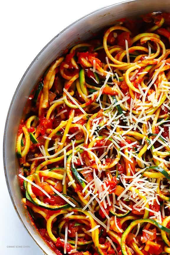 Homemade Zoodles Marinara (Zucchini Noodles with Chunky Tomato Sauce)