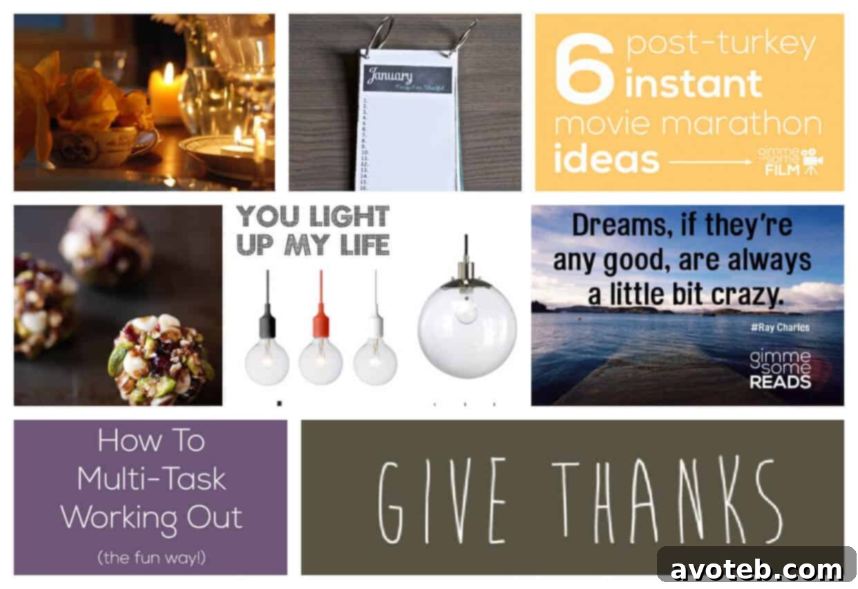 Thanksgiving Week Roundup featuring various holiday themes like food, film, lifestyle, reads, and style