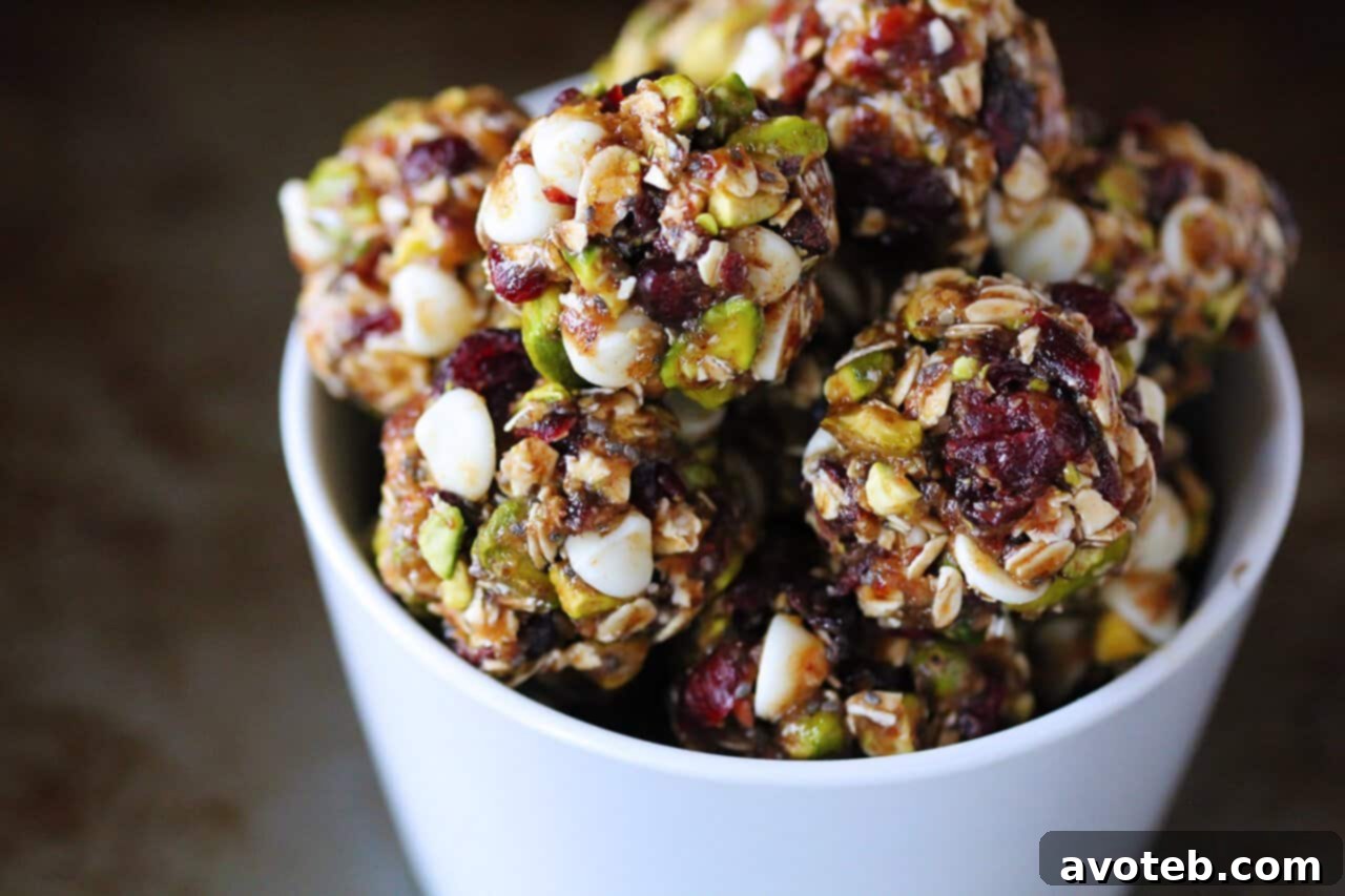Close-up of Cranberry Pistachio Energy Bites, a healthy and delicious snack