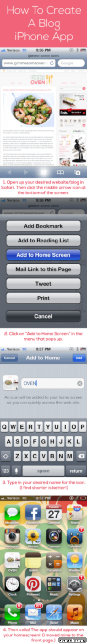 How To Create A Blog iPhone App | gimmesomeoven.com: How to create an easy iPhone app to bookmark your favorite websites or blogs! Detailed step by step instructions included.