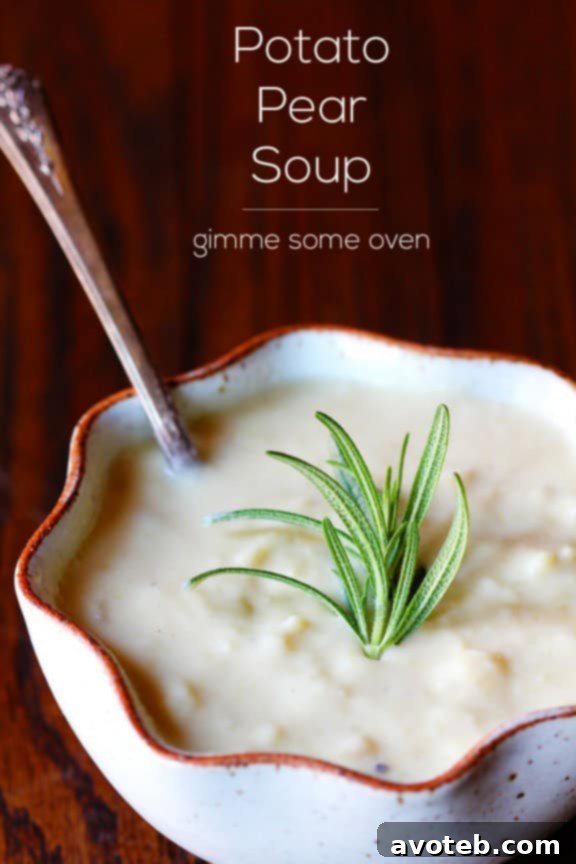 Close-up of Creamy Potato Pear Soup in a Bowl