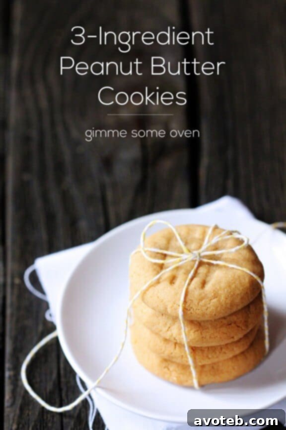 3 Ingredient Peanut Butter Cookies Recipe | gimmesomeoven.com Stack of 3-ingredient peanut butter cookies with a glass of milk