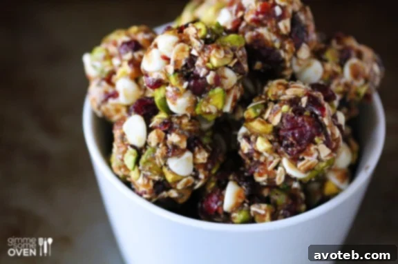 Colorful Cranberry Pistachio Energy Bites, a healthy and satisfying snack.