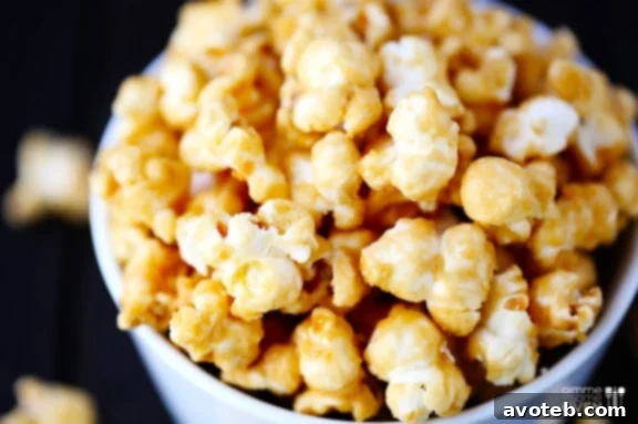 Delicious Homemade Caramel Corn piled high in a bowl, a perfect sweet treat