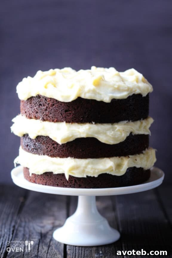 Decadent Guinness Chocolate Cake with Cream Cheese Frosting 3 Close-up of Guinness Chocolate Cake Layers with Cream Cheese Frosting