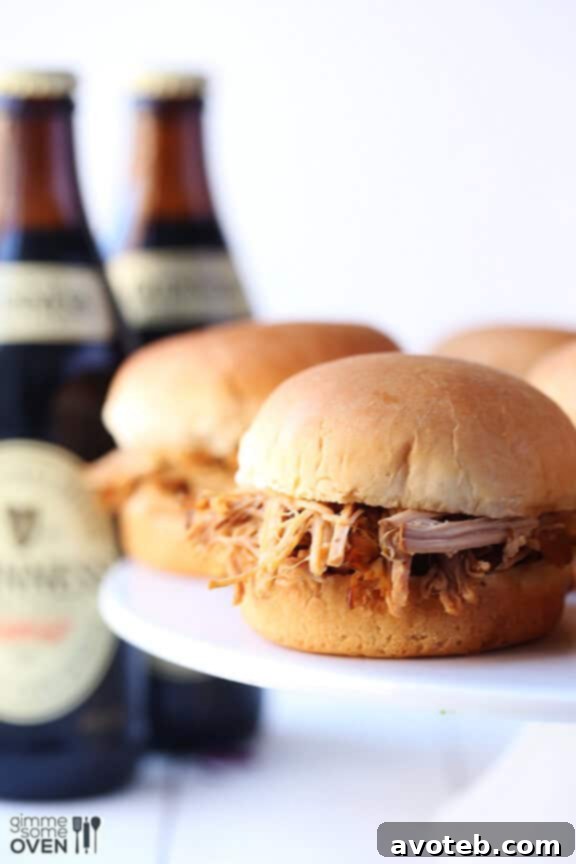 Guinness Pulled Pork with a rich, dark sauce