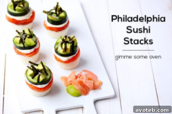 The Philadelphia Stack 5 Various Philadelphia Sushi Stacks ready to be served, showcasing vibrant colors