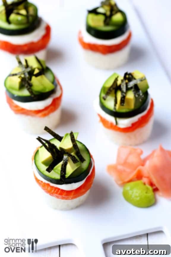 The Philadelphia Stack 7 Artfully arranged Philadelphia Sushi Stacks, showcasing the layered ingredients