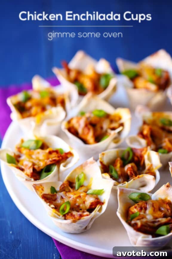 Mini Chicken Enchilada Bites 8 A top-down view of Chicken Enchilada Cups, perfectly arranged and ready to be served at a party.