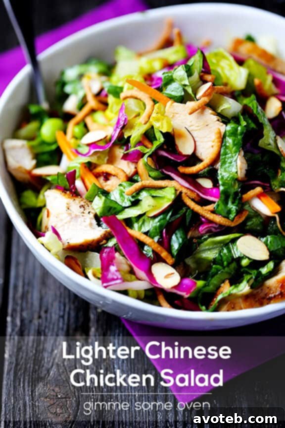 Lighter Chinese Chicken Salad served on a plate, showcasing the colorful ingredients.