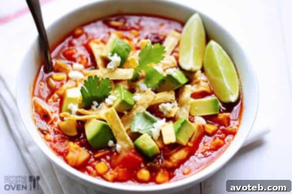 Delicious bowl of Chipotle Chicken and Rice Soup garnished with fresh cilantro and avocado