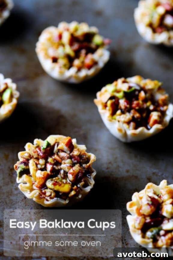 Perfectly baked Baklava Cups close up
