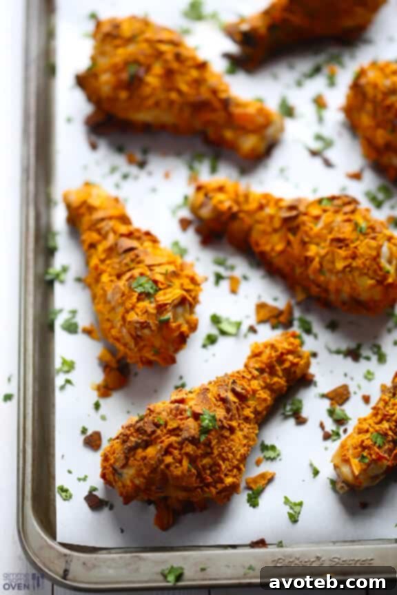 Oven-Fried Sweet Potato Chip Chicken drumsticks on a baking rack.