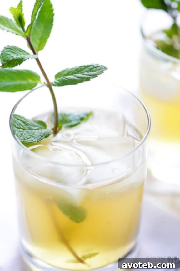 Sparkling Ginger Mint Julep against a bright, airy background.