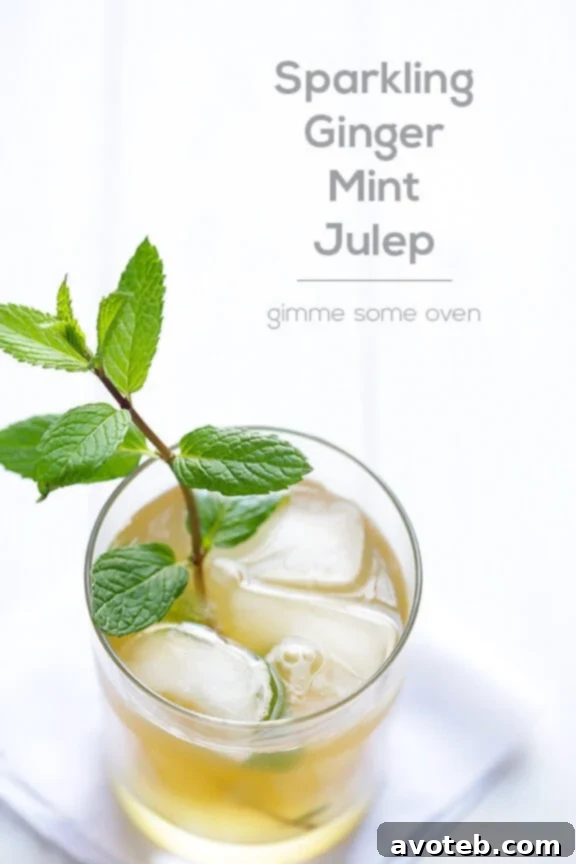 Sparkling Ginger Mint Julep ready to be enjoyed, with a blurred background.