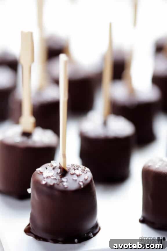 Close-up of Salted Chocolate Frozen Banana Bites, perfect for an Arrested Development watch party
