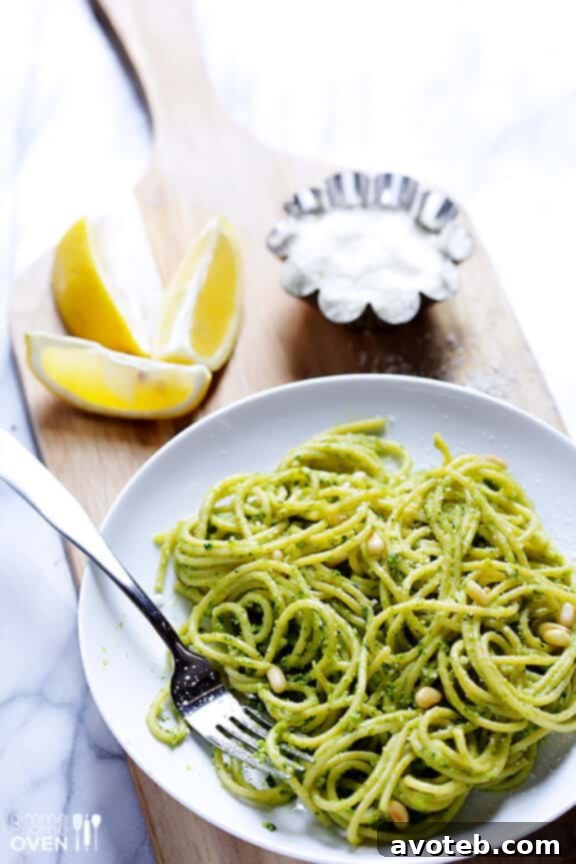 A bowl of delicious Arugula Pesto Pasta, a perfect comfort food.