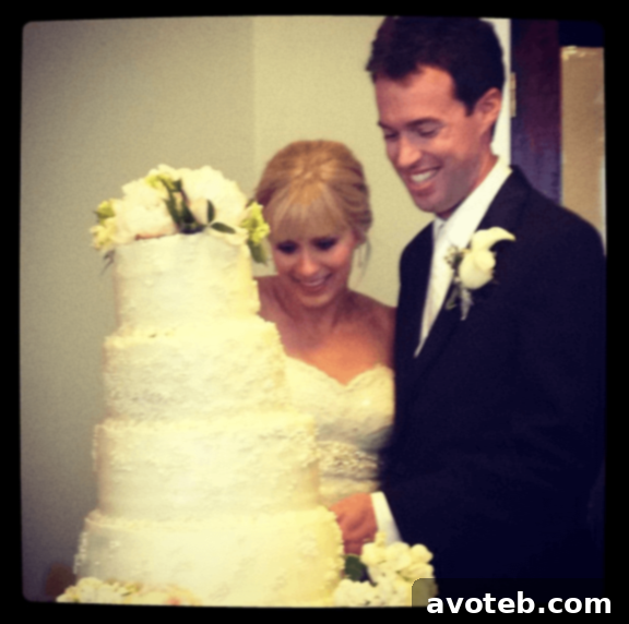Cameron and Emily on their wedding day, a joyous culmination of their love story.