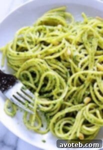 Delicious Arugula Pesto Pasta ready to be served.