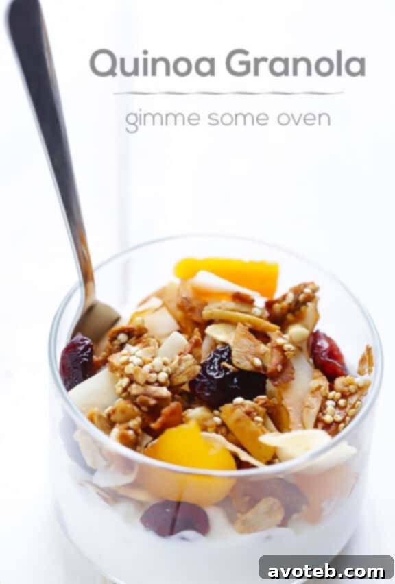 Quinoa Granola sprinkled on Yogurt with Blueberries