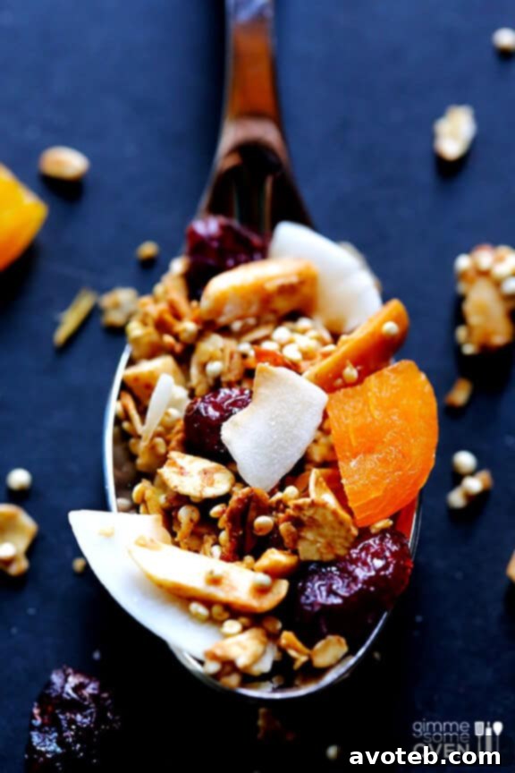 Close-up of Homemade Quinoa Granola with Dried Fruits and Nuts