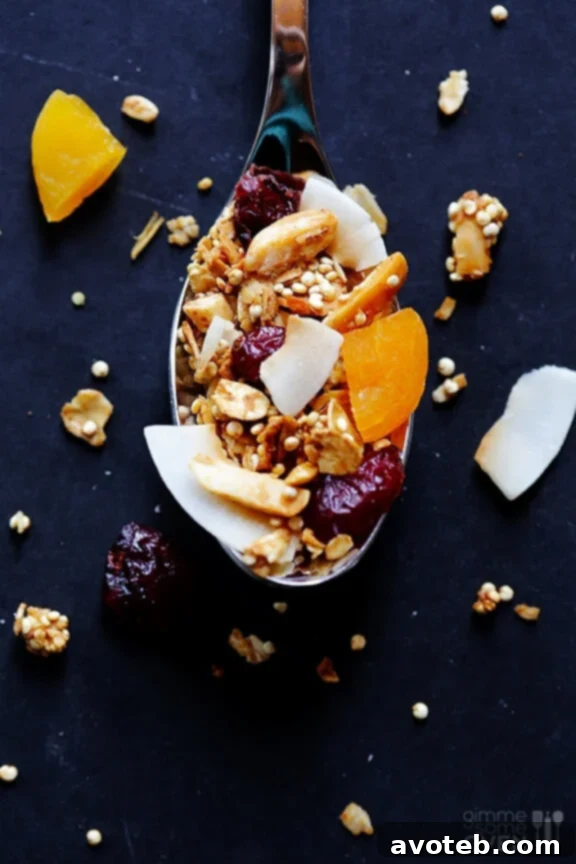 Freshly Baked Quinoa Granola Cooling on a Baking Sheet