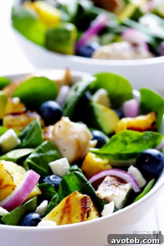 Finished Grilled Pineapple, Chicken & Avocado Salad.