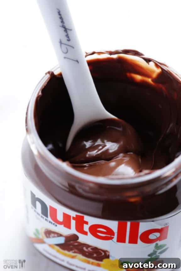 Close-up of a Nutella jar, ready for baking