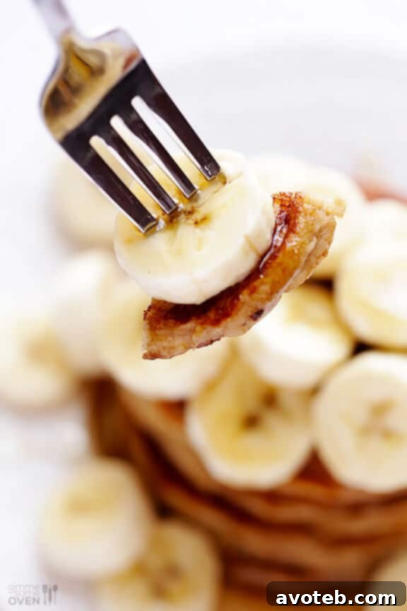 A stack of banana pancakes ready to be served