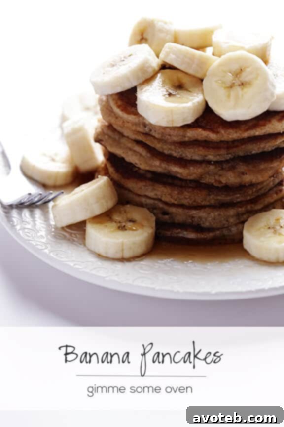 Beautifully plated banana pancakes with fresh toppings