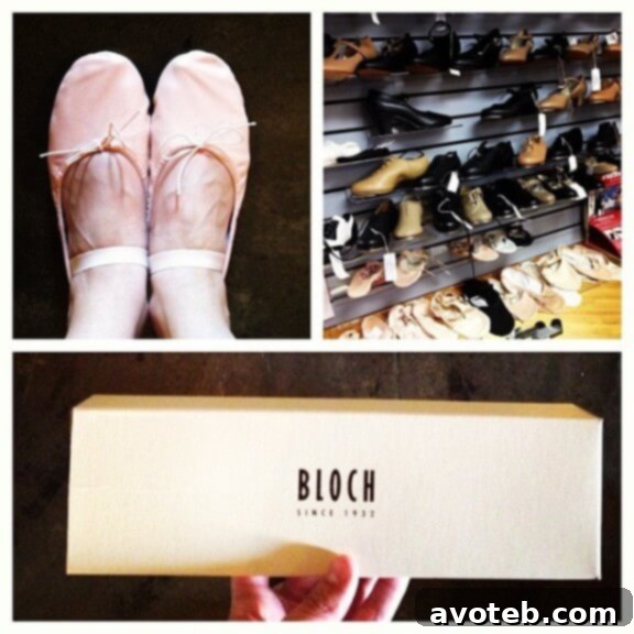 Returning to a dance store after 15 years, discovering new ballet shoes amidst sequins and tutus