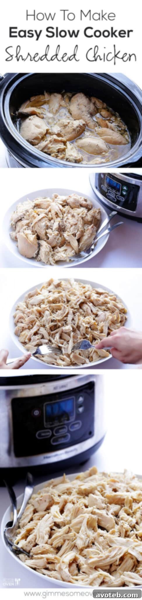 Close-up of Cooked Slow Cooker Shredded Chicken Ready for Use