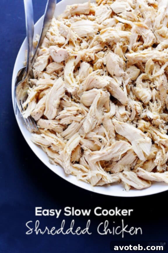 Slow Cooker Shredded Chicken served in various dishes