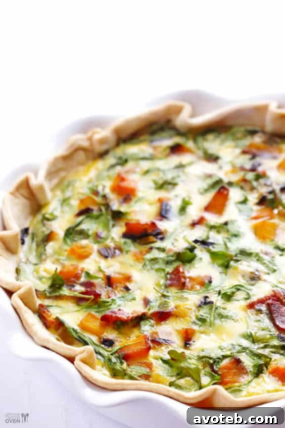 Hearty Butternut Squash, Arugula, and Bacon Quiche